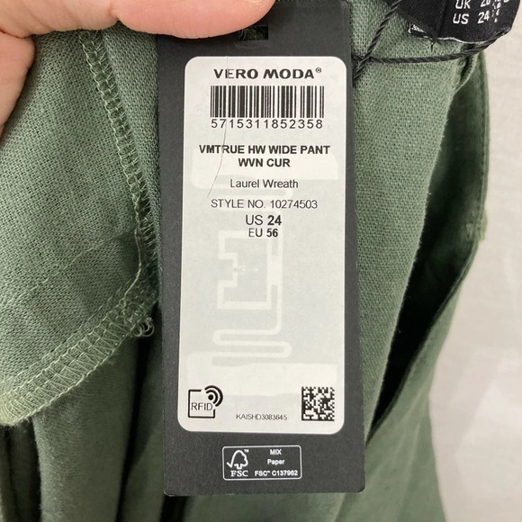 New Vero Moda Army Green Linen Blend Wide Leg Pants size 24 - Picture 4 of 11